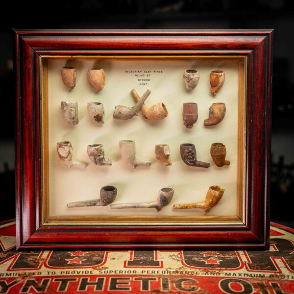 Museum Grade Framed Display with 19 Victorian Clay Pipes